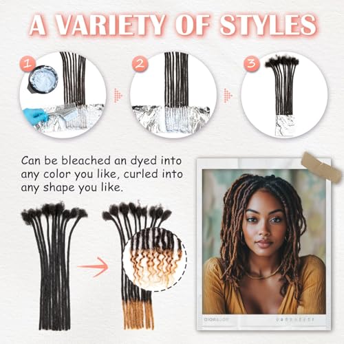 Teresa Small 0.4cm and Medium 0.8cm Width 100% Human Hair Dreadlock Extensions for Men/Women/Kids Full Hand-made Permanent Dread Locs Human Hair Can be Dyed and Bleached (16 Inch-20Strands)