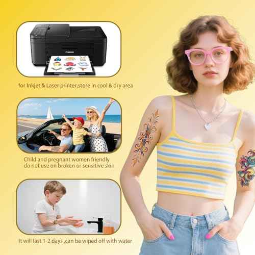 Temporary Tattoo Paper for Laser/INKJET Printer, 8.5"X11" 15 Sheets Printable Tattoo Transfer Paper, DIY Tattoos Stickers for Adult, Kids, Personalized Tattoo Custom Images for Party