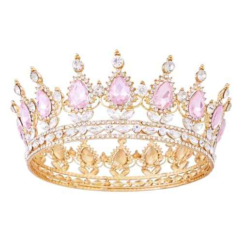 Crowns for Women, Gold Queen Tiara Baroque Vintage Crystal Rhinestone Headband for Lady Girl Bridal Bride Princess Prom Birthday Wedding Pageant Prom Homecoming Halloween Costume Party