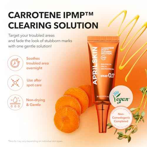 APRILSKIN Carrotene IPMP¢â Clearing Solution || Quickly soothes troubled areas and helps clear blemishes | Formulated with BHA, AHA, Niacinamide & Zinc Oxide | Vegan, Cruelty-Free (0.67fl.oz.)