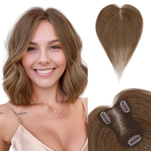 SEGO Human Hair Topper Double-Layer Hand-Stitched Thinning Hair Toppers for Women 360¡Æ3D Coverage Toppers Hairpieces Add Volume,11inch #04 Chocolate Brown,20g