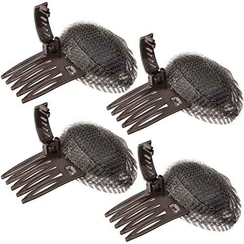 4 Pieces Puff Hair Accessories - Invisible Fluffy Sponge Clips, Front Comb Bun Bump Up Volume Base, Styling Inserts to Increase Volume for Women and Girls (Brown)