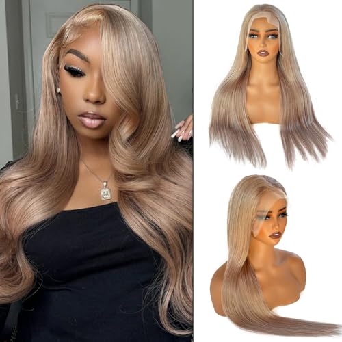 Ash Blonde Wig Human Hair 180% Density 13x6 Champagne Blonde HD Lace Front Wigs Human Hair Pre Plucked with Baby Hair,Virgin Human Hair Wig Blonde 13x6 Lace Frontal Wigs 16Inch