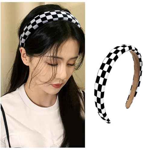 Checkerboard Headbands Black and White Headbands Checkered Padded Headband for Women Girls Christmas Party Hair Accessories
