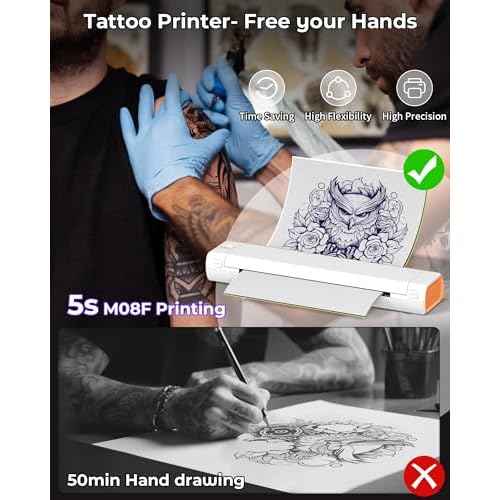 Itari M08F Wireless Tattoo Stencil-Printer - Tattoo Transfer Machine Thermal Copier with 10pcs Transfer Paper, Bluetooth Stencial Printer for Tattooing, Compatible with Smartphone & PC, White