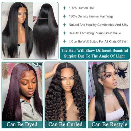 Azkiu Straight Lace Front Wigs Human Hair 13x4 HD Transparent Lace Front Wig Human Hair Pre Plucked with 180% Density Brazilian Virgin Lace Frontal Wigs 14Inch