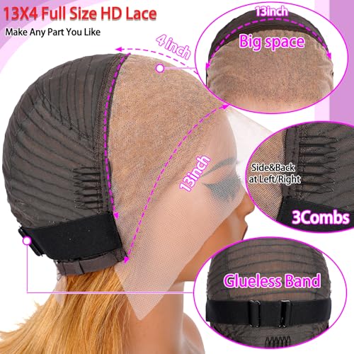 Blonde Lace Front Wigs Human Hair Straight 13x4 HD Lace Wigs Human Hair for Black Women with 180 Density 18 Inch Long Bob 27# Color