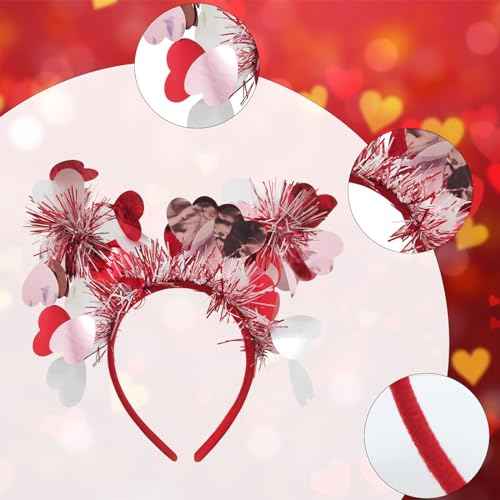 Heart Headband Accessories for Women Girls-2pcs Hair Band Hair Hoop Hair Accessorie Red Sequin Love for Birthday Bachelorette Holiday Festival Party Accessories Gifts