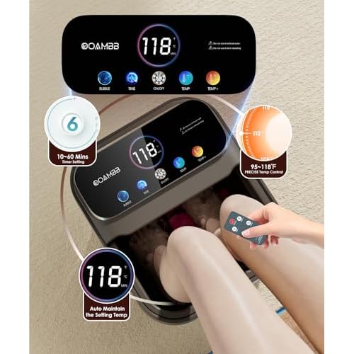 Collapsible Foot Spa with Heat, Bubble,Temp Control,Remote Control, Color Touch Screen Foot Bath Massager with 6 Massage Rollers,Foot Soaking Tub,Pedicure Foot spa for Stress Relief (Deep Grey)