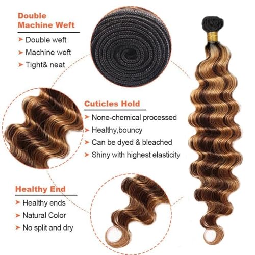 P430 Bundles Ombre Highlight Human Hair Bundles Brown Deep Wave Bundle 20 22 24 inch #4 Deep Wave Bundle 300g