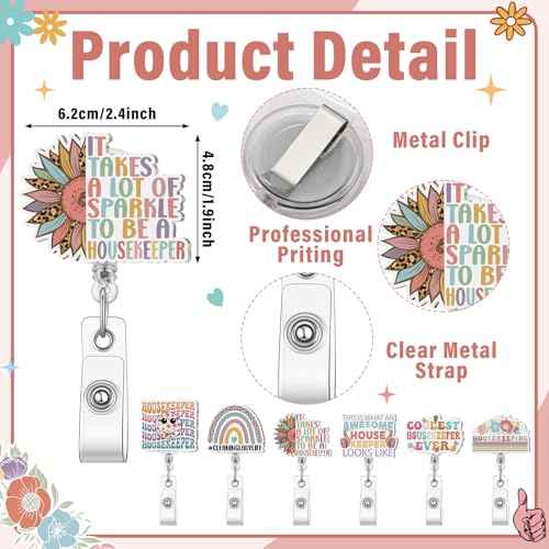 Kacctyen 24 Pcs Christmas Housekeeping Gifts Bulk 12 Thanksgiving Makeup Bag 12 Retractable Badge Reels Housekeeping Appreciation Gift for Housekeeper Cleaner Staff Team Employee Coworker Custodian