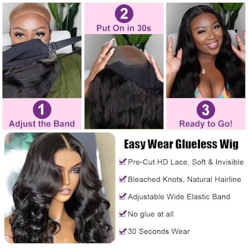 Body Wave Glueless Wig Human Hair Pre Plucked Pre Cut Glueless Lace Front Wig Ready to Wear 6x4 Body Wave Closure Wig Human Hair 180% Density Body Wave Pre Plucked Wig Natural Hairline 18 Inch