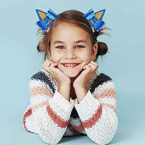 1 Pair Blue Ears Hair Clip£¬ Glitter Blue Ears for Kids Blue Bow Hair Barrettes Birthday Decorations Halloween Costume Cosplay Accessories Party Supplies