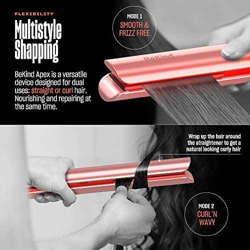 Bekind Apex 2-in-1 Hair Straightener Flat Iron | 1¡° 460¡ÆF Straightener and Curler for All Hairstyles | UltraSmooth Tech | 15s Fast Heating & Temp Memory | Gift Set for Girls Women (Apex Peach)