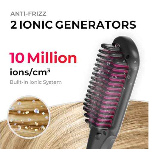 TYMO Ionic Hair Straightener Brush - One-Step Hair Straightener for Women, Straightening Brush with Negative Ions, 16 Temp Settings, LCD Display, Dual Voltage, Hot Comb Flat Iron for Frizz-Free Styles