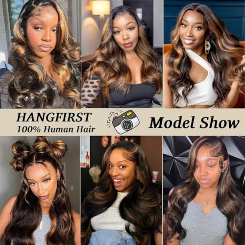 13x6 Ombre Lace Front Wig Human Hair 1B/30 Highlight 180% Density Body Wave Brazilian Virgin Human Hair Wigs for Women Pre Plucked with Baby Hair 20Inch