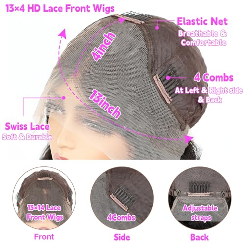 Lace Front Wigs Human Hair 13x4 Straight Lace Front Wigs HD Transparent 200% Density Glueless Wigs For Black Women Pre Plucked With Baby Hair 22inch