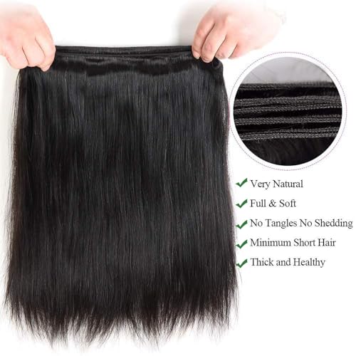 Straight Bundles Human Hair 18 20 22 Inch Straight Human Hair Weave 3 Bundles Silky Hair Bundles 10A 100% Unprocessed Brazilian Virgin Hair Bundles Deals Natural Black Bundles