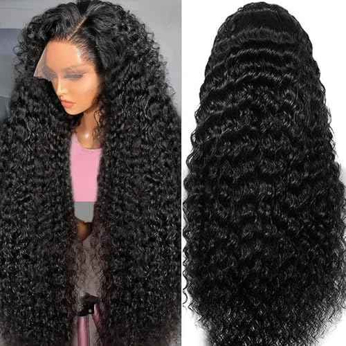 13x6 Deep Wave Lace Front Wigs Human Hair for Women HD Transparent Deep Curly Lace Frontal Wigs Human Hair Pre Plucked Natural color£¨12 Inch)