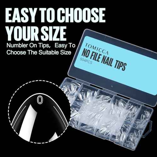 TOMICCA Almond Nail Tips - 504Pcs Acrylic Nails, Clear Gel Nail Tips, 12 Sizes Full Cover Pre-Shaped Fake Nails for Nail Extension Art Professional and Home DIY