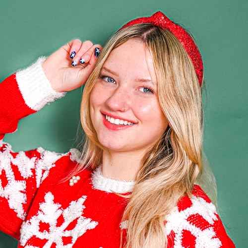 FROG SAC Knot Headband for Girls - Red Sequin Knotted Hair Bands Accessories for Kids, Sparkly Little Girl Headbands for Children, Holiday Christmas Valentines Sparkle Hairbands for Tweens