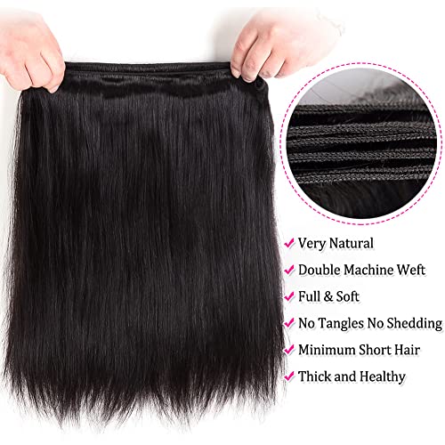 Subella Brazilian Straight Hair 3 Bundles Grade 10A Virgin Unprocessed Brazilian Straight Human Hair Weave Bundles Natural Black Color (16 18 20inch)