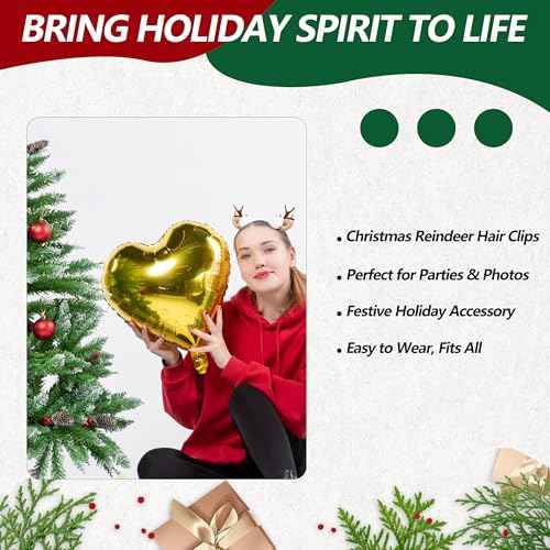 2 Pieces Reindeer Antler Hair Clips with Ears, Cute Brown Deer Costume Accessories for Christmas, Halloween, and Cosplay Party Dress-Up for Girls and Women