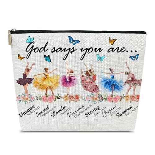 Dance Recital Gifts Makeup Bag, God Says You Are Unique Special Lovely Chosen, Dance Teacher Appreciation Competition Bible Dancer Gift for Daughter Gymnastics