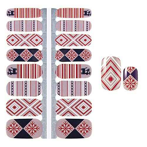 SILPECWEE 5 Sheets Christmas Nail Polish Stickers Decals Stick on Nail Polish Strips Holiday Self Adhesive Nail Stickers Full Nail Wraps for Women Nail Art Accessories with Nail File