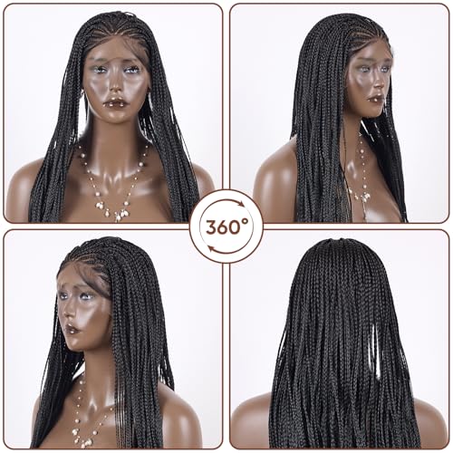 Glueless Dreadlock Extensions Cornrow Long Braided Wig for Black Women, 34in Natural Soft Faux Locs Crochet Kinky Headband Lace Front Synthetic Braiding Human Hair Curly Half Wig (Black)(Black)