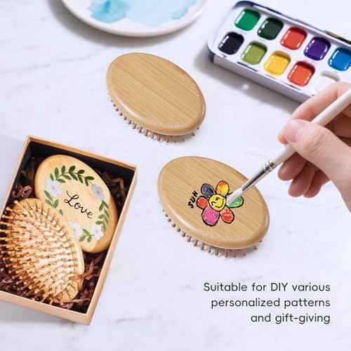 12PC Bamboo Hair Brush - Bulk Bamboo Bristles Detangling Brush for Hair Growth,Massage Scalp & Anti Static HairBrush for Women,Men,Kid(Pack of 12)