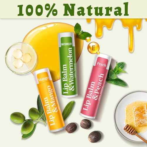 64 Pack Lip Balm, 12 Flavored Organic Natural Lip Balm Bulk Set with Coconut Oil, Moisturizing Lip Balms for Dry Cracked Lips,Bulk Lip Balms Hydrating for Gifts Party Favors(4.2g/0.15oz)