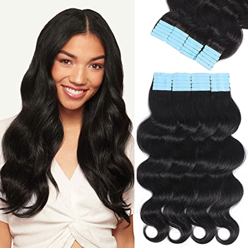 Urbeauty 40Pcs/100g Tape in Hair Extensions Human Hair Black Women Body Wave Tape Ins for Black Women Human Hair Wavy Invisible 100% Real Remy Human Hair Extensions 16 Inch