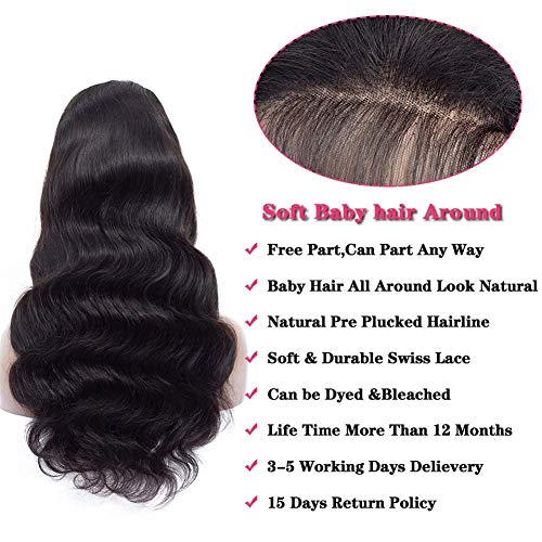 Foreverlove Body Wave Lace Front Wigs Human Hair Pre Plucked 200% Density Brazilian Virgin Human Hair 13x4 HD Lace Frontal Wigs (16 Inch)