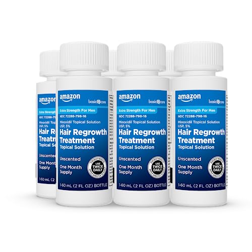 Amazon Basic Care Minoxidil Topical Solution USP, 5 Percent, Hair Regrowth Treatment for Men, Extra Strength, 12 Fluid Ounces