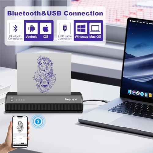 Tattoo Stencil Printer Bluetooth Thermal Stencil Printer for Tattooing Wireless Tattoo Machine Kit with 10 Transfer Paper Compatible with Smartphone & PC for Tattoo Artists & Beginners