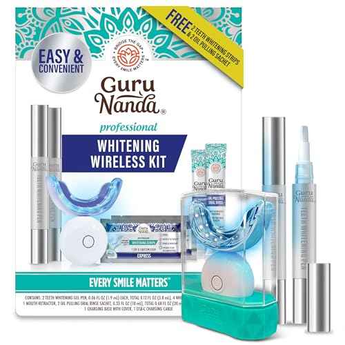 GuruNanda Professional Teeth Whitening Wireless Kit with LED Light & Whitening Pen, Helps Remove Surface Stains from Coffee, Food, Soda, 40 Treatments