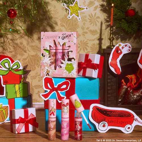 ColourPop x The Grinch Merry Grinchmas Swirl Tinted Lip Gloss Makeup Kit - Vegan Hydrating Lip Gloss Set with Sugar Cookie Flavor - Limited Edition Holiday Makeup Gift Set (3 Count)