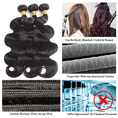 Human Hair Bundles 20 22 24 Inch Body Wave Bundles Human Hair Unprocessed Brazilian Virgin Hair Quick Weave Extensions Natural Black