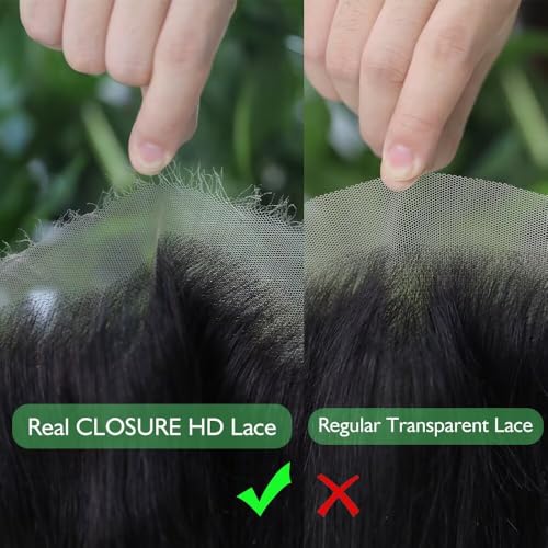 5x5 HD Lace Closure Body Wave Brazilian Raw Human Hair 0.10 mm Ultra-Thin Invisible Single-Knot Pre-Plucked Glueless Lace Closure For Black Women Natural Black 16 Inch