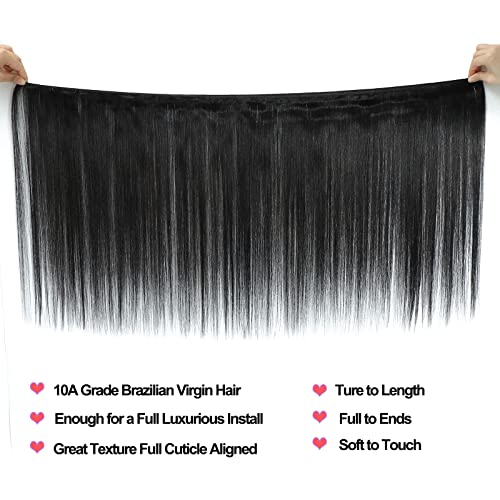 Straight Bundles Human Hair 20 22 24 Inch 3 Bundles 100% Unprocessed Brazilian Virgin Human Hair Straight Weave Bundles Natural Color