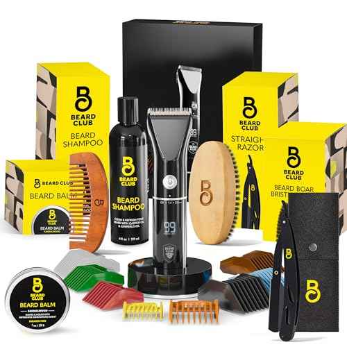 The Beard Club Men's Grooming Kit with Professional Cordless Electric Rechargeable Hair & Mustache/Beard Trimmer, Straight Edge Razor, Shampoo, Balm, Brush & Comb Gift Set