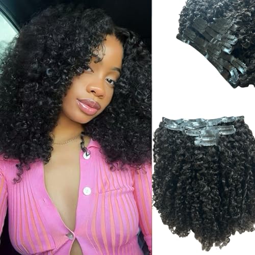 Seamless Afro Kinky Curly PU Clip in Extension Real Human hair For Women 7Pcs Seamless Clip ins Full Head 120g Natural Color 14Inch