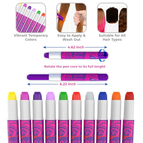 Desire Deluxe - Girls Gifts Hair Chalk 10 Temporary Non-Toxic Easy Washable Hair Dye Colourful Pens