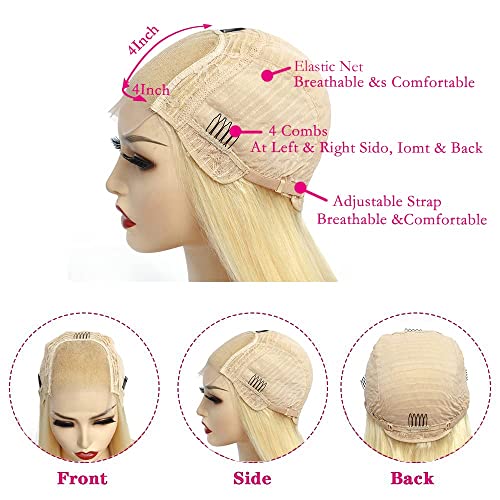 22 Inch 613 Body Wave Lace Front Wigs Human Hair Blonde Lace Front Wigs Human Hair 180 Density 613 HD Lace Frontal Wig Glueless 4x4 Closure Wigs 613 Human Hair Pre Plucked For Black Women