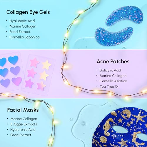 MAREE Holiday Skincare Gift Set ? Under Eye Patches, Collagen Face Mask & Cute Pimple Patches for Face ? Christmas Gifts & Stocking Stuffers for Women and Men ? Top Christmas Gifts for Mom & Coworkers