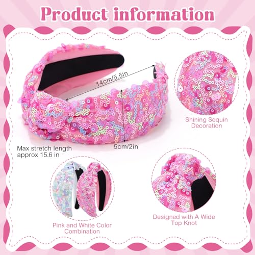 obeoby 2 Pack Sequin Headbands for Girls, Rainbow Knotted Headband Sparkly Hair Bands Stocking Stuffers for Kids Girls