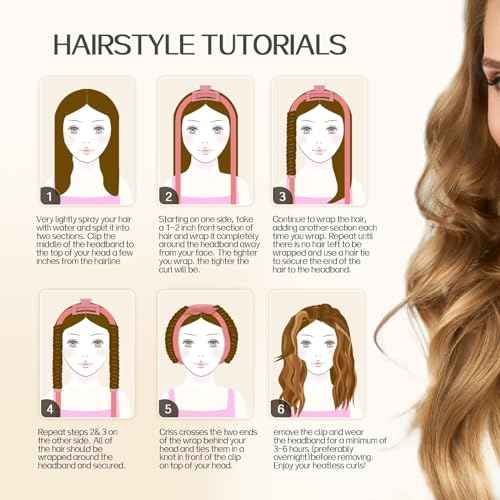 Extra Long Heatless Velour Curling Rod Headband - 61" No Heat Soft Cotton Curling Ribbon Kit for Women (Pink)