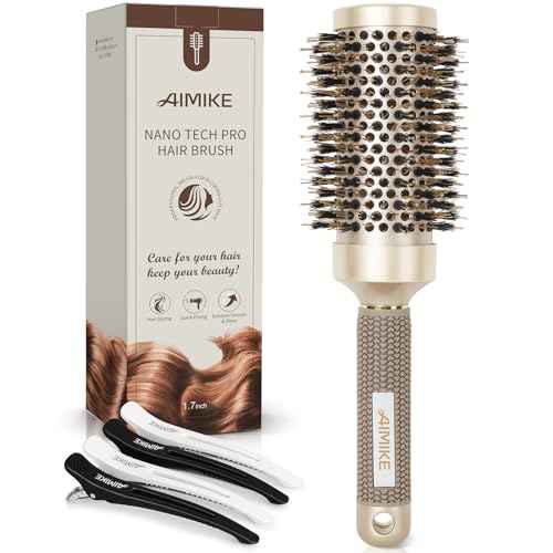 AIMIKE Round Brush for Blow Out, Medium Round Hair Brush Nano Thermal Ceramic & Ionic Tech, for Blow Drying & Styling, Curling and Shine - 2.9 inch Barrel w/Boar Bristles