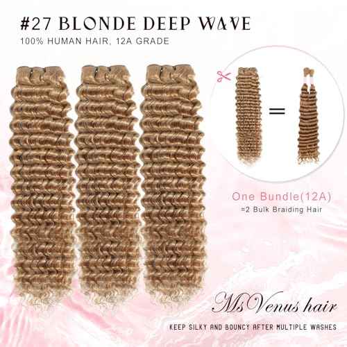 Honey Blonde Deep Wave Human Hair Bundles For Women 12A 27# Color Human Hair Bundles Wet and Wavy 24 Inch Blonde Deep Curly Hair One Bundle